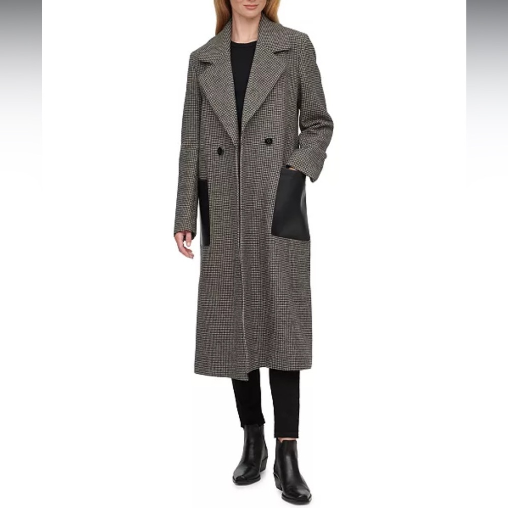 Calvin Klein Faux-Leather-Pocket Houndstooth Maxi